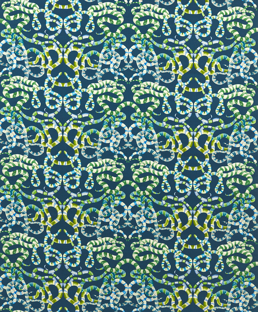 Serpenti Velvet  Fabric - Onsen/ Emerald/ Azul - by Harlequin