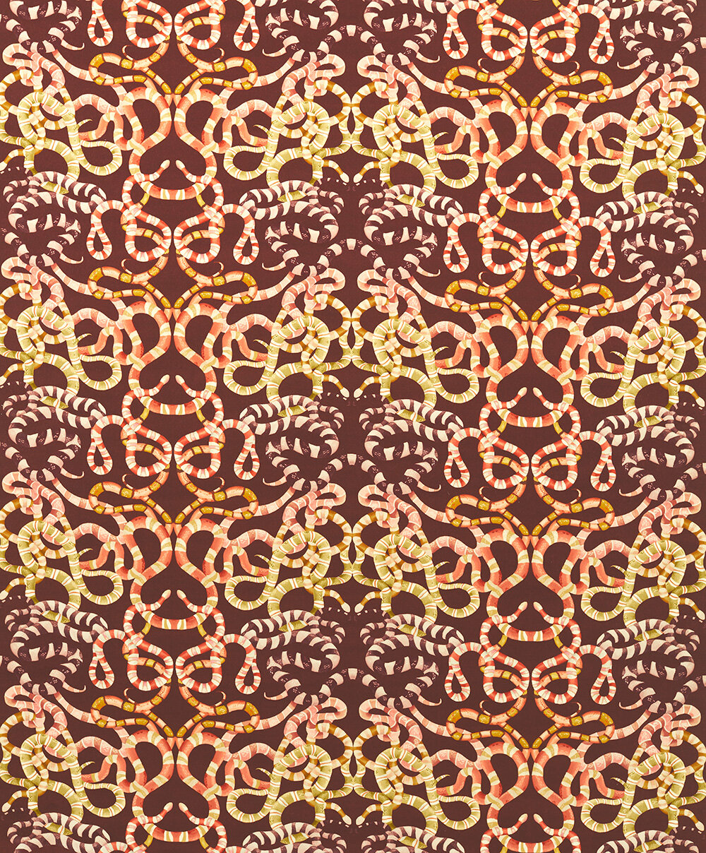 Serpenti Velvet  Fabric - Brazilian Rosewood/ Grounded/ Amber Light - by Harlequin