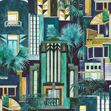 Papier peint Downtown Deco - Indigo - Brand McKenzie. Cliquez pour en savoir plus et lire la description.