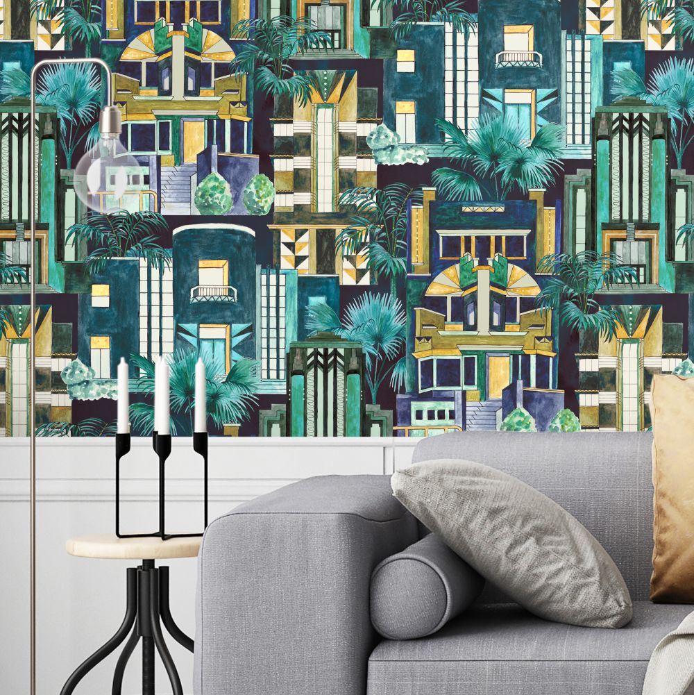 Downtown Deco Wallpaper - Indigo - by Brand McKenzie