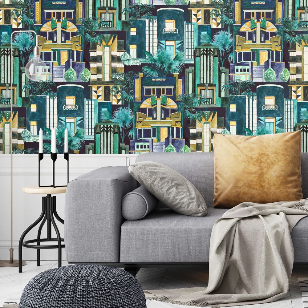 Downtown Deco Wallpaper - Indigo - by Brand McKenzie