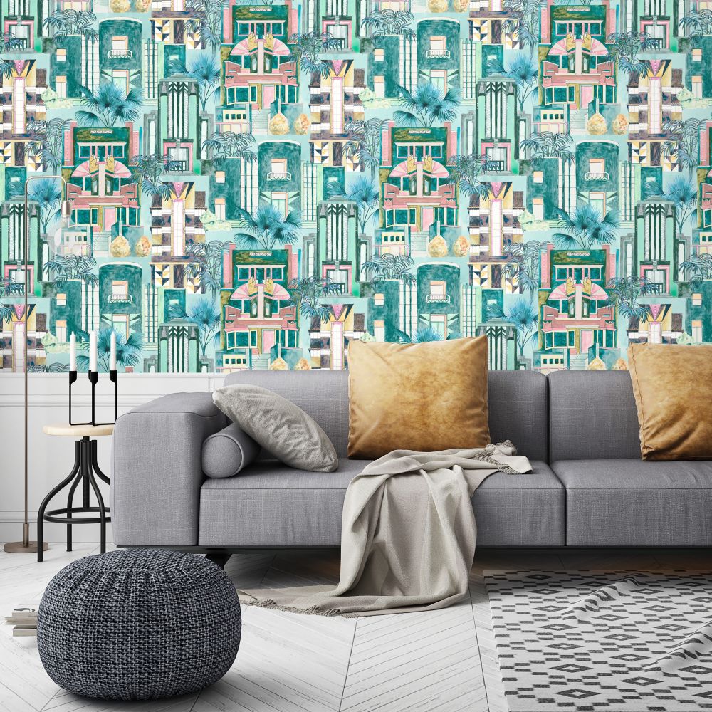 Downtown Deco Wallpaper - Miami Mint - by Brand McKenzie