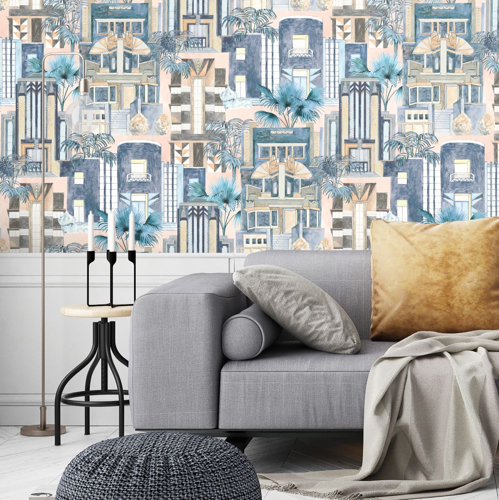 Downtown Deco Wallpaper - Pastel Blue - by Brand McKenzie