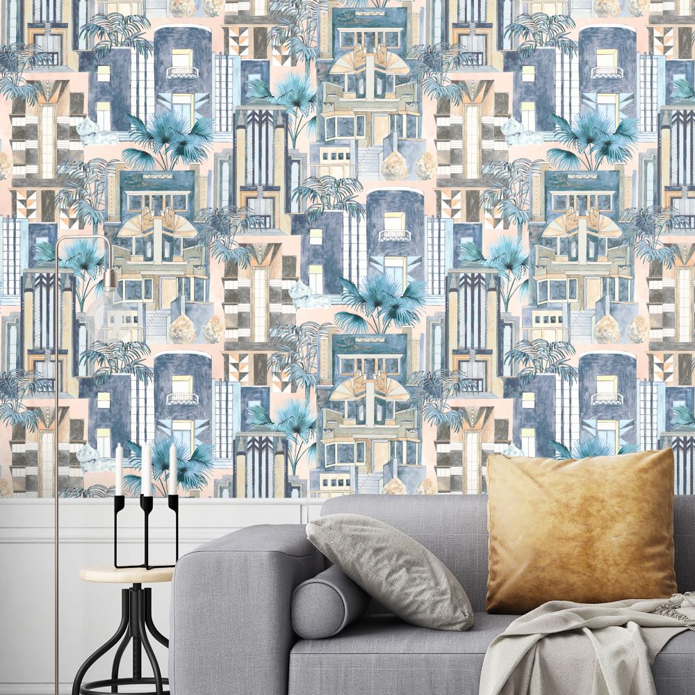 Downtown Deco Wallpaper - Pastel Blue - by Brand McKenzie