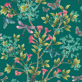 Jewel A Flutter Wallpaper - Teal & Coral - by Brand McKenzie. Click for more details and a description.