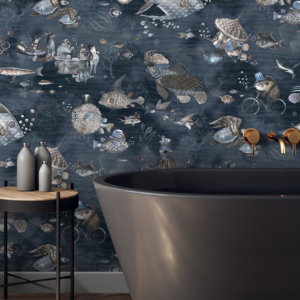 Sea Life Wallpaper - Navy - by Brand McKenzie