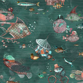 Sea Life Wallpaper - Teal & Coral - by Brand McKenzie. Click for more details and a description.