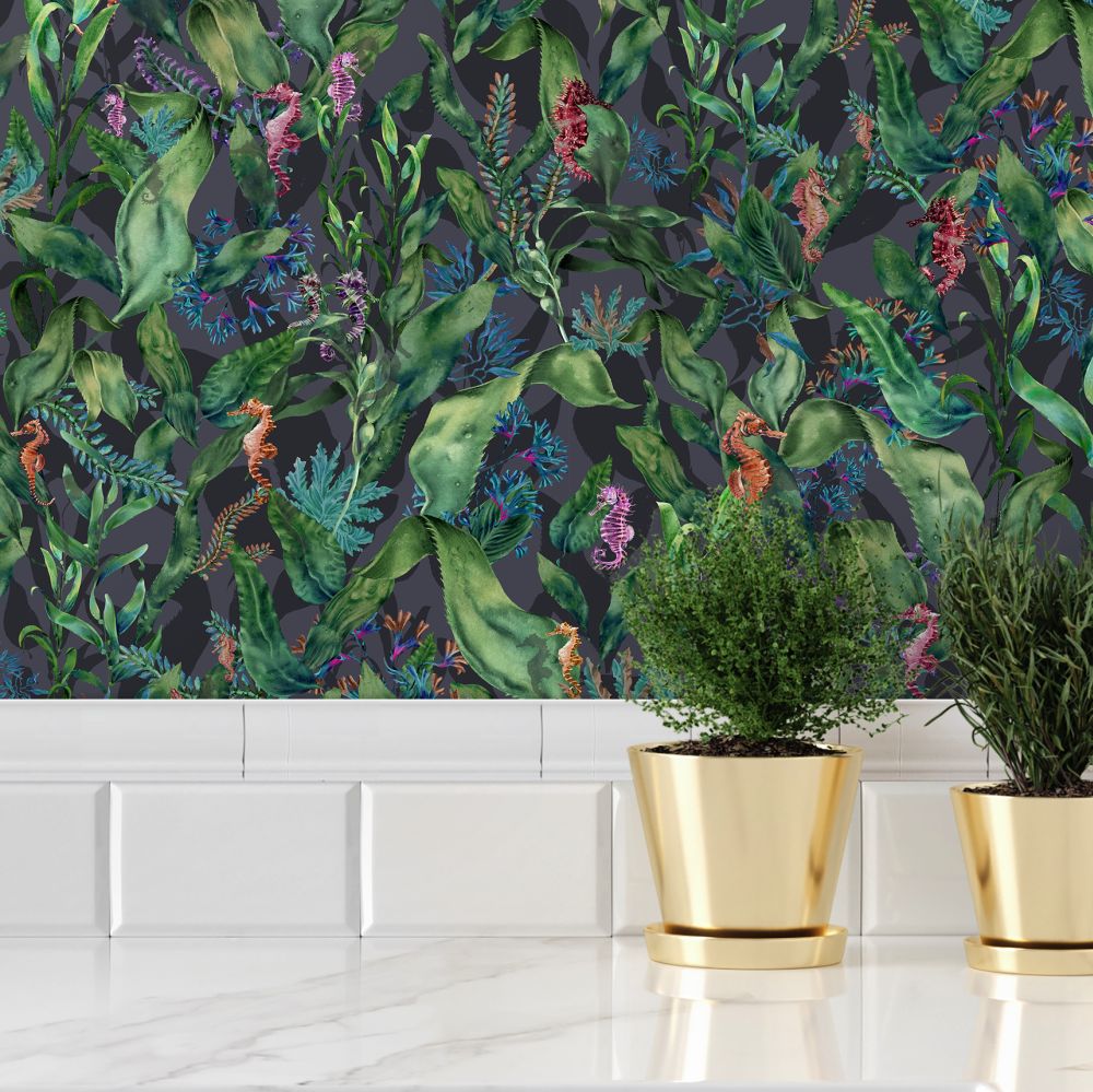 Seahorse Mangrove Wallpaper - Noir - by Brand McKenzie