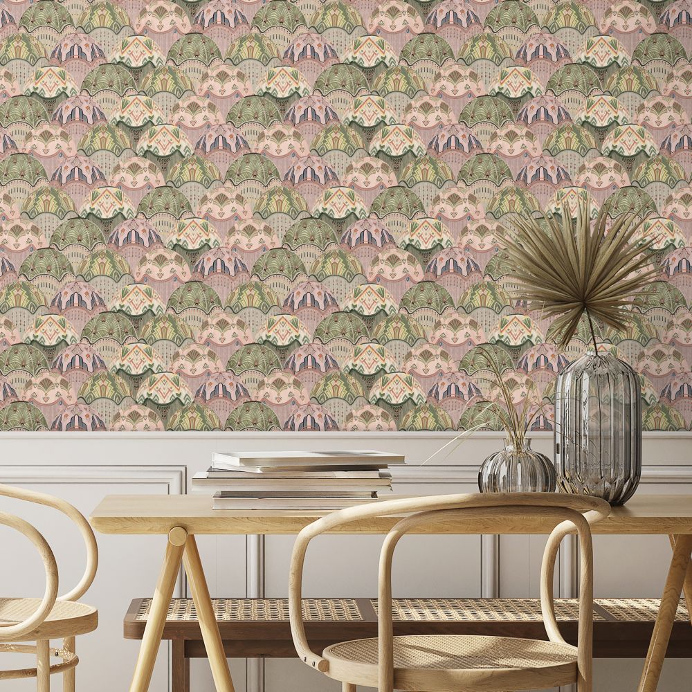 Silk Shades Wallpaper - Salmon & Olive - by Brand McKenzie
