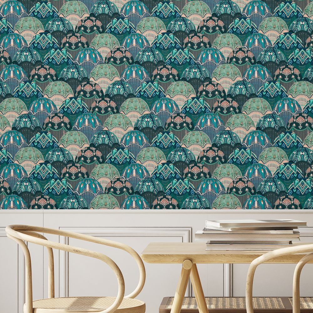 Silk Shades Wallpaper - Teal - by Brand McKenzie
