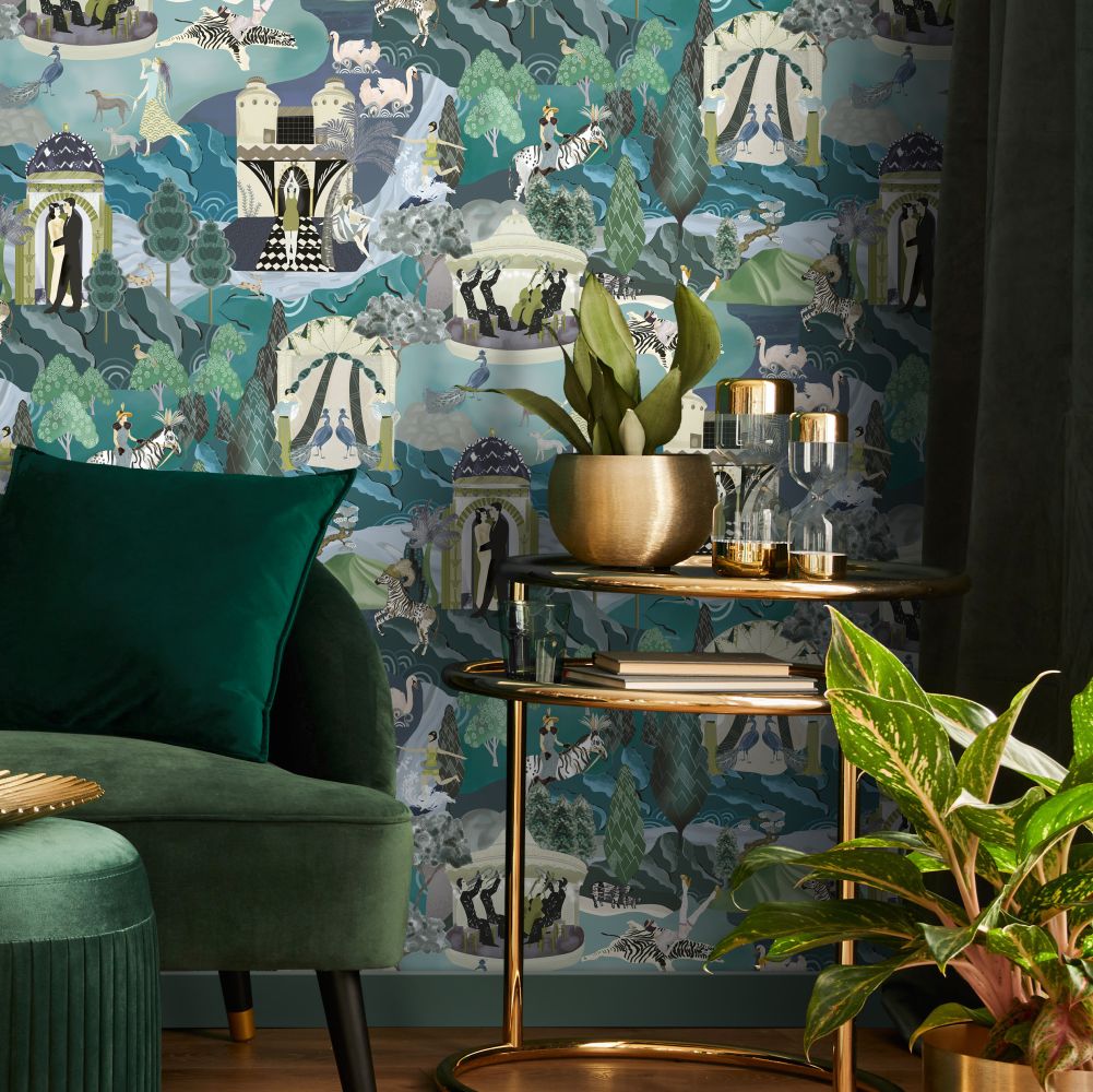 The Art Deco Hills Wallpaper - Aqua - by Brand McKenzie