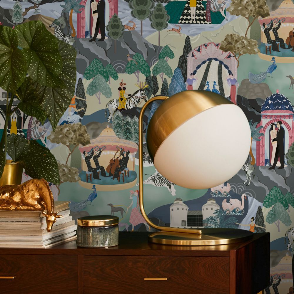 The Art Deco Hills Wallpaper - Teal & Fushia - by Brand McKenzie