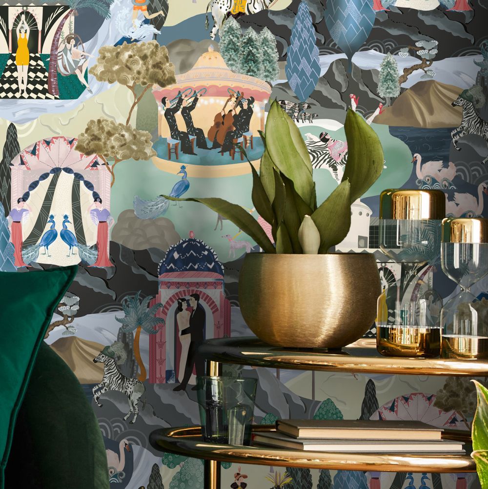 The Art Deco Hills Wallpaper - Teal & Fushia - by Brand McKenzie
