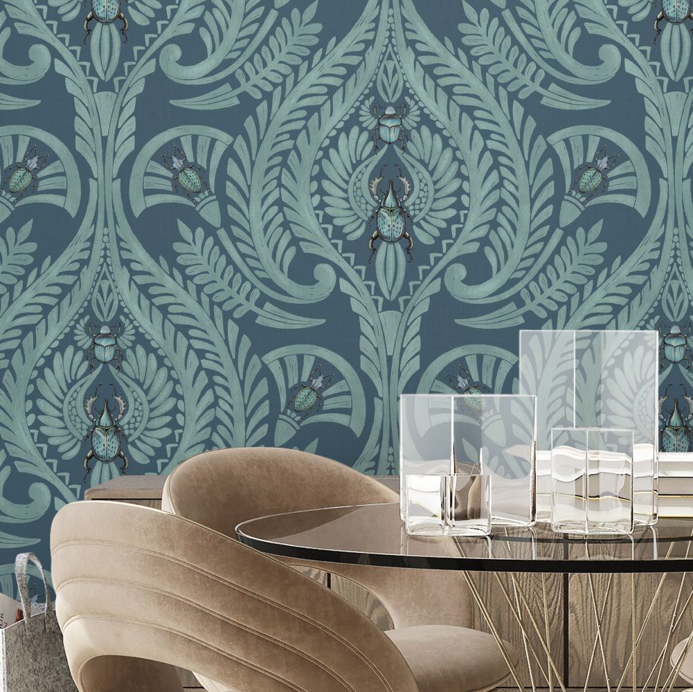 The Great Damask Wallpaper - Teal - by Brand McKenzie