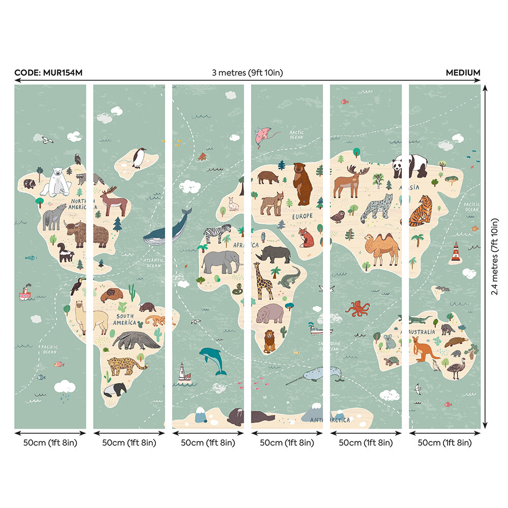 Children's World Map Mural - Multi - by Origin Murals