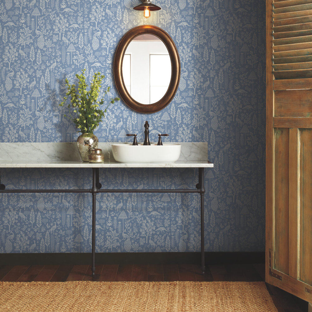 Menagerie Toile Wallpaper - Blue & White - by Rifle Paper Co.