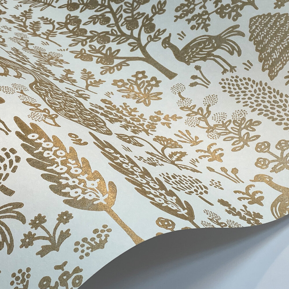 Menagerie Toile Wallpaper - White & Metallic Gold - by Rifle Paper Co.