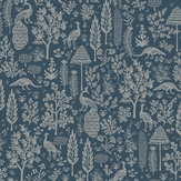 Menagerie Toile Wallpaper - Navy & Metallic Silver - by Rifle Paper Co.. Click for more details and a description.