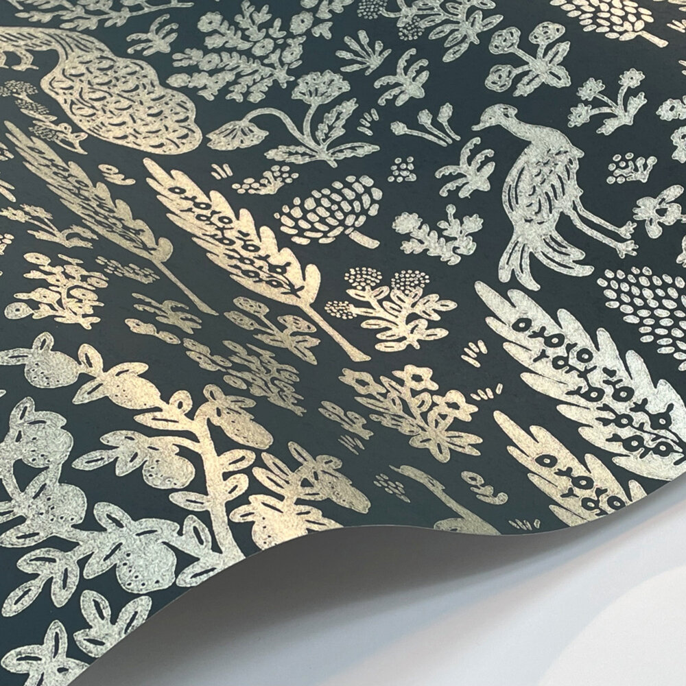 Menagerie Toile Wallpaper - Navy & Metallic Silver - by Rifle Paper Co.