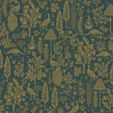 Menagerie Toile Wallpaper - Emerald & Metallic Gold - by Rifle Paper Co.. Click for more details and a description.