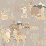 Lama Village Wallpaper - Soft Grey - by Majvillan. Click for more details and a description.