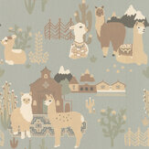 Lama Village Wallpaper - Afternoon Blue - by Majvillan. Click for more details and a description.
