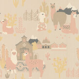 Lama Village Wallpaper - Light Sunny Pink - by Majvillan. Click for more details and a description.