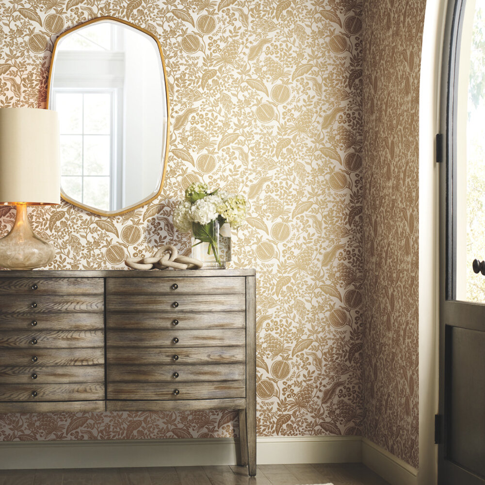Pomegranate Wallpaper - White & Metallic Gold - by Rifle Paper Co.