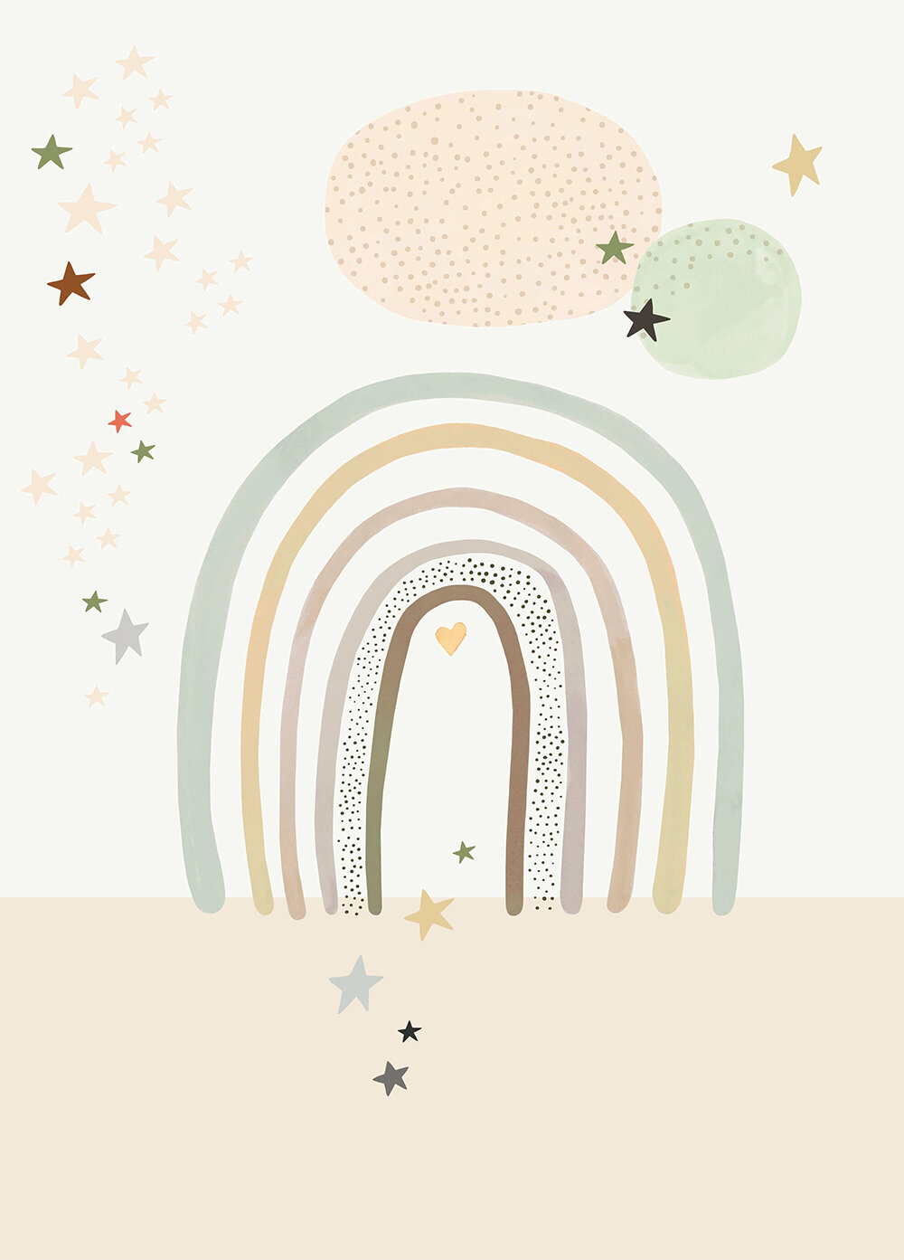 Rainbow and Stars Mural - Pale Beige - by Onszelf