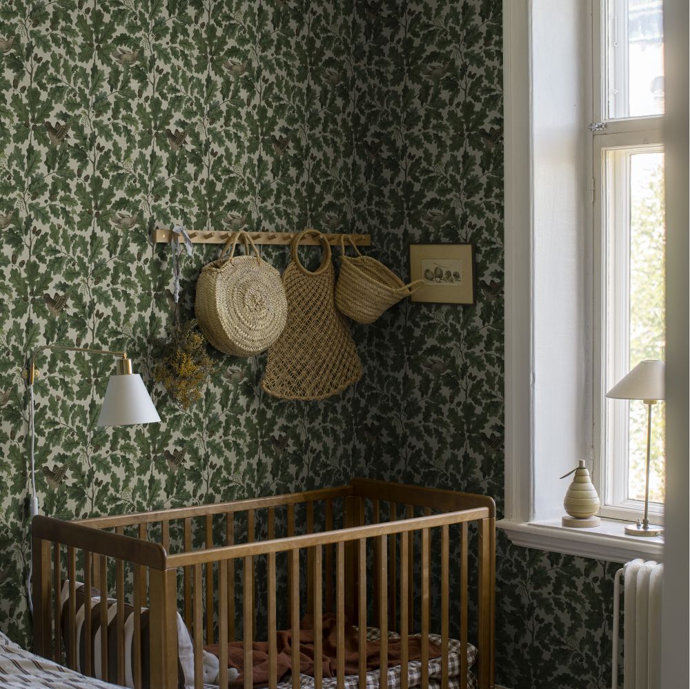 In the Oak Wallpaper - Green / Neutral - by Boråstapeter
