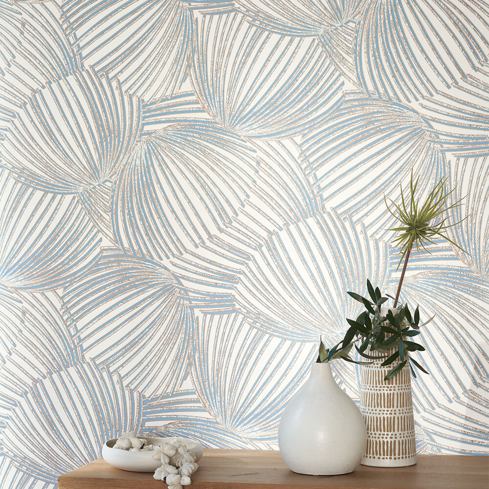 Pampelonne Wallpaper - Bleu Mer - by Casadeco