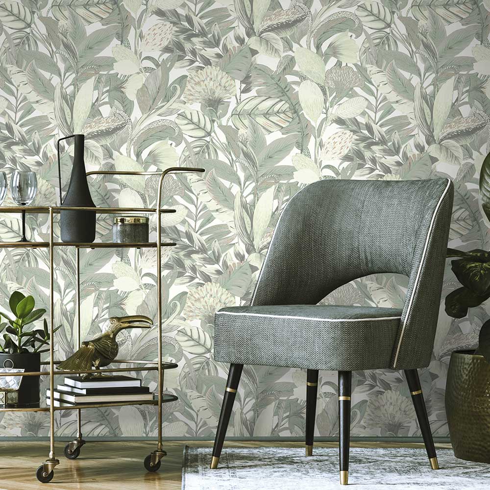 Leaves Wallpaper - Mint - by Elle Decor