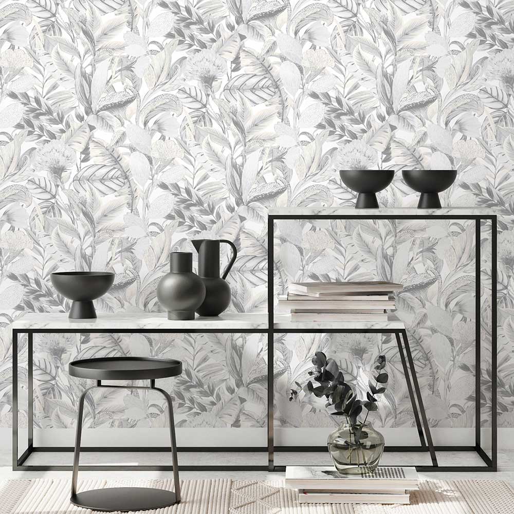 Leaves Wallpaper - Grey - by Elle Decor