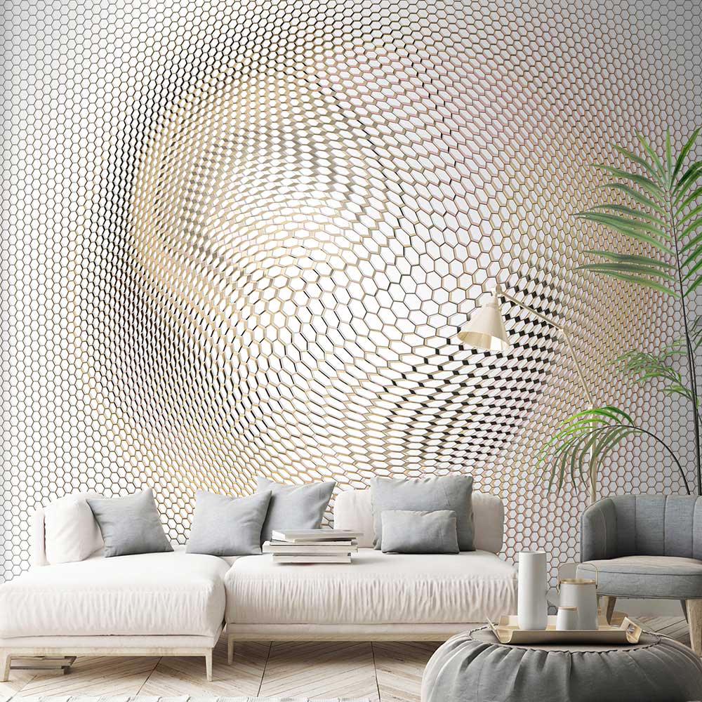 Ball Grid mural - White / Gold - by Elle Decor