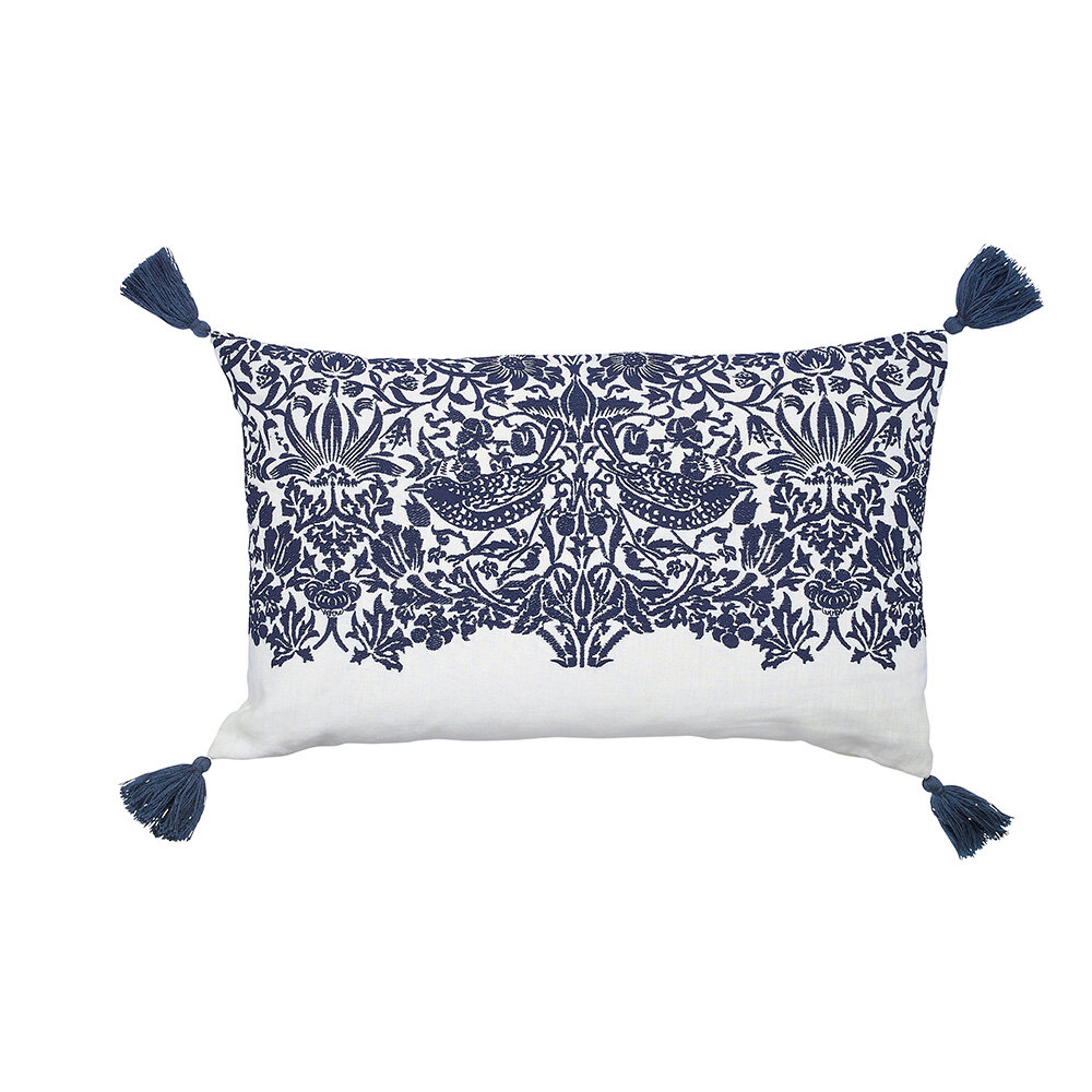 Acanthus Pimpernel Woad Cushion - Woad Blue - by Morris