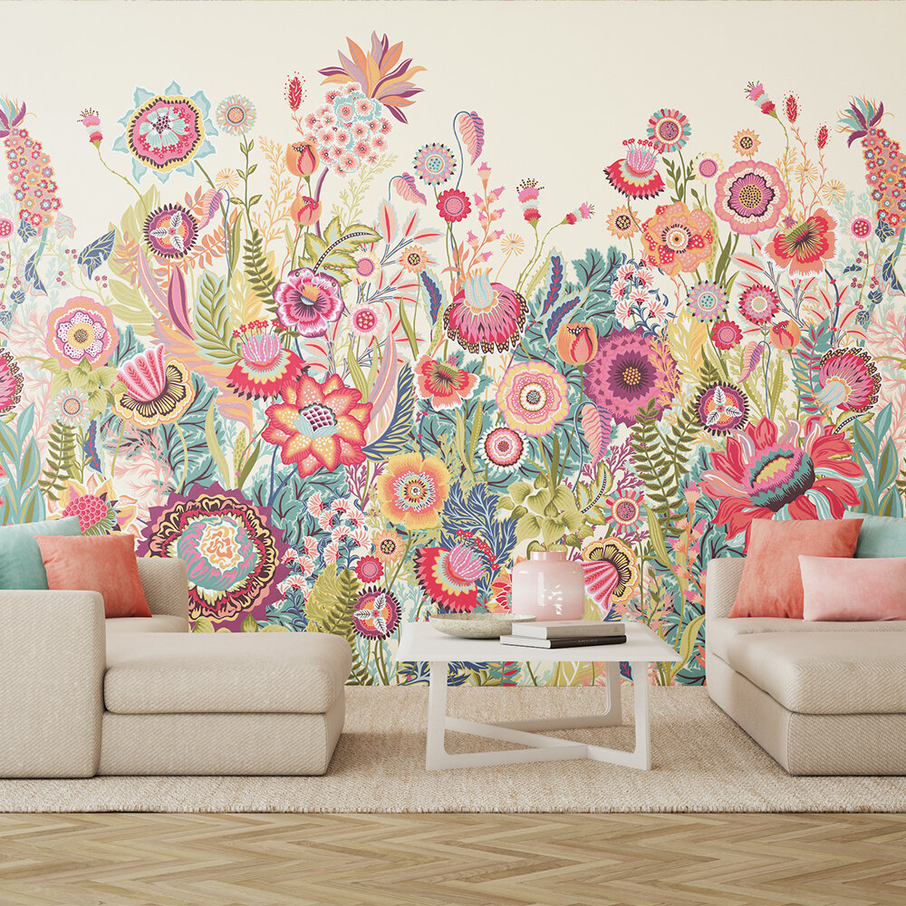 Bloom Mural - Rhubarb & Cream - by Ohpopsi