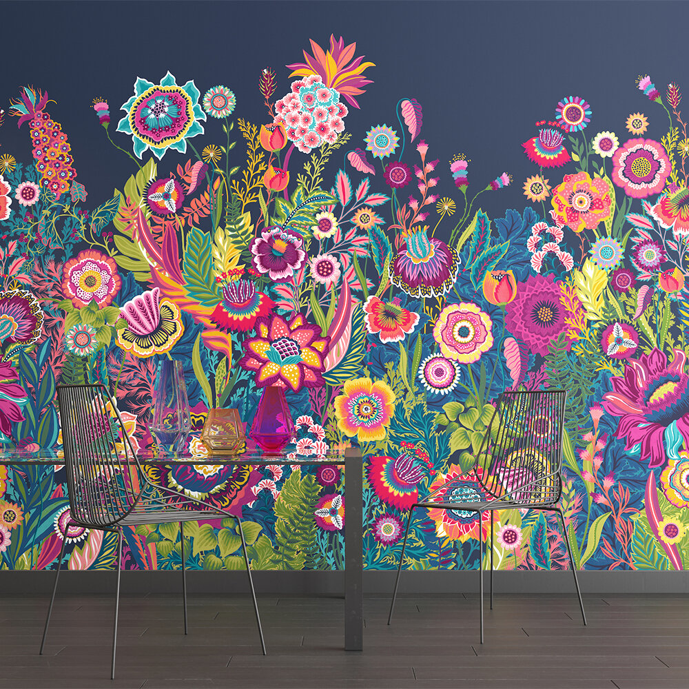 Bloom Mural - Indigo - by Ohpopsi