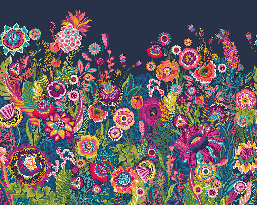 Bloom Mural - Indigo - by Ohpopsi
