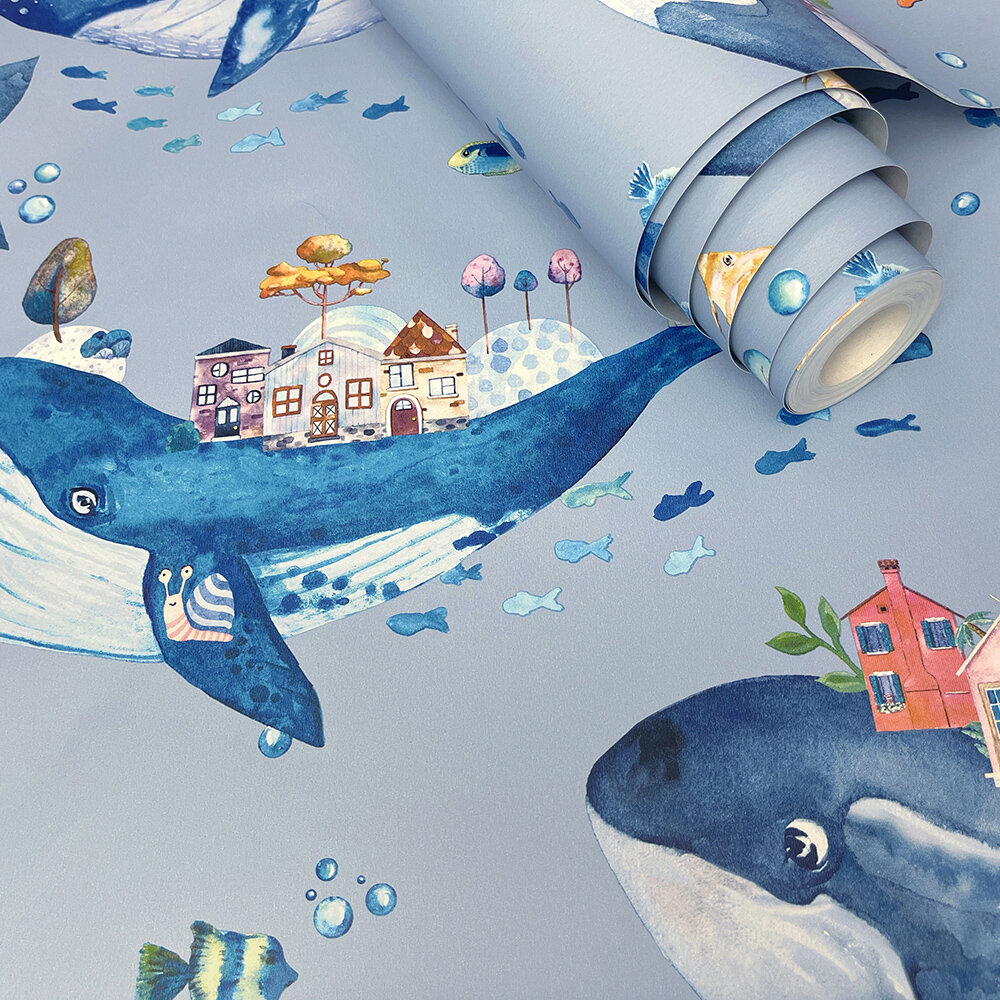 Whale Town Wallpaper - Blue - by Albany