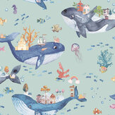 Whale Town Wallpaper - Teal - by Albany. Click for more details and a description.