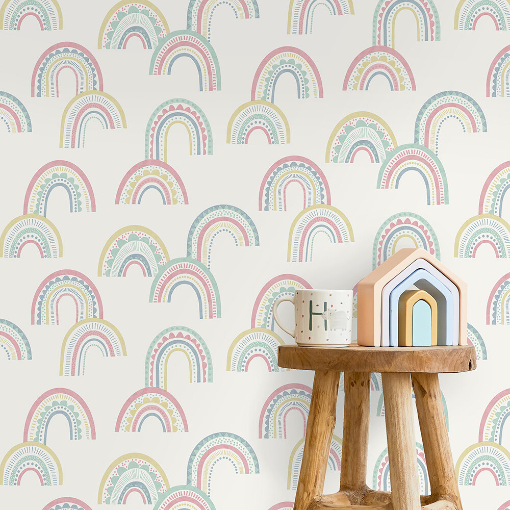 Boho Rainbow Wallpaper - Pink / Duckegg - by Albany