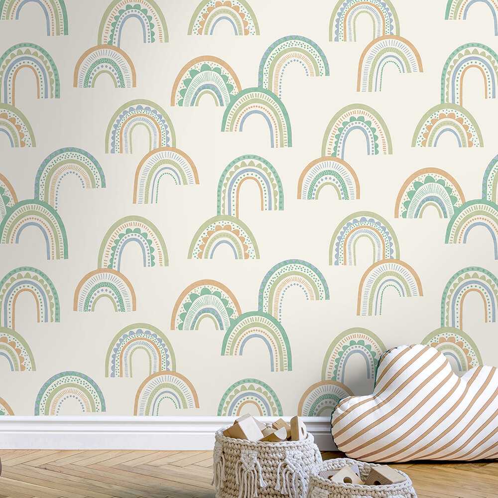 Boho Rainbow Wallpaper - Green / Teal - by Albany