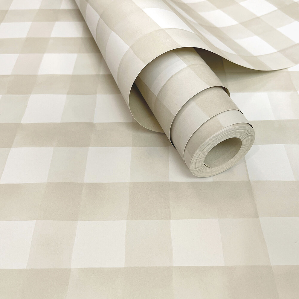 Watercolour Gingham Wallpaper - Beige - by Albany