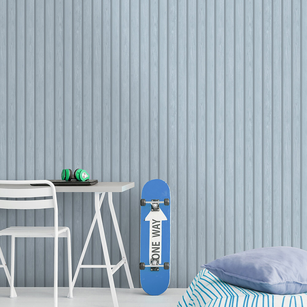 Wood Slat Wallpaper - Blue - by Albany