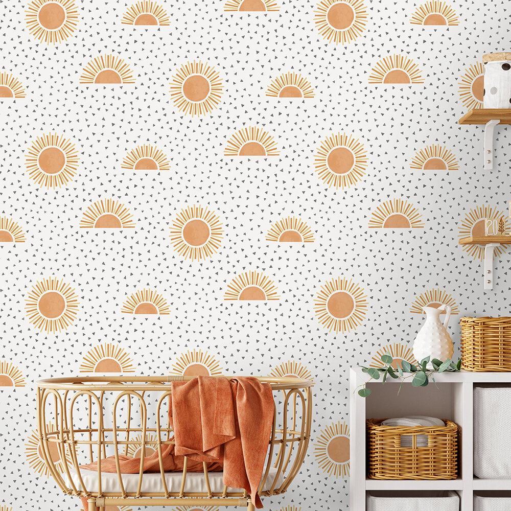 Sunbeam Wallpaper - White / Orange - by Albany