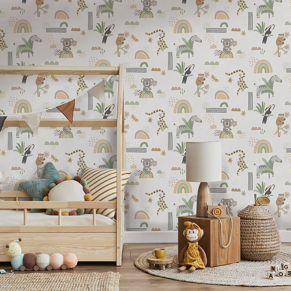Abstract Animals Wallpaper - Sage / Beige - by Albany