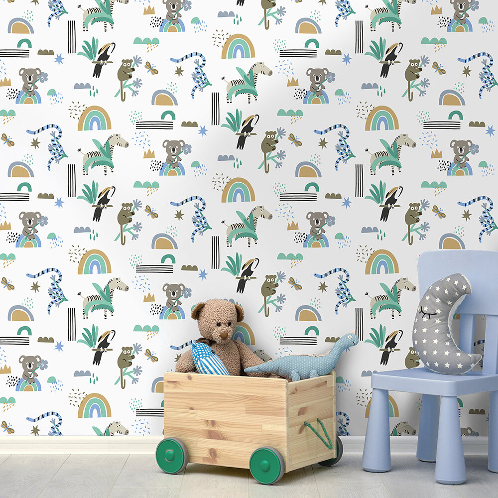 Abstract Animals Wallpaper - Blue / Teal - by Albany