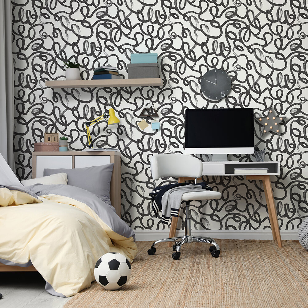 Squiggle Wallpaper - Black / White - by Albany
