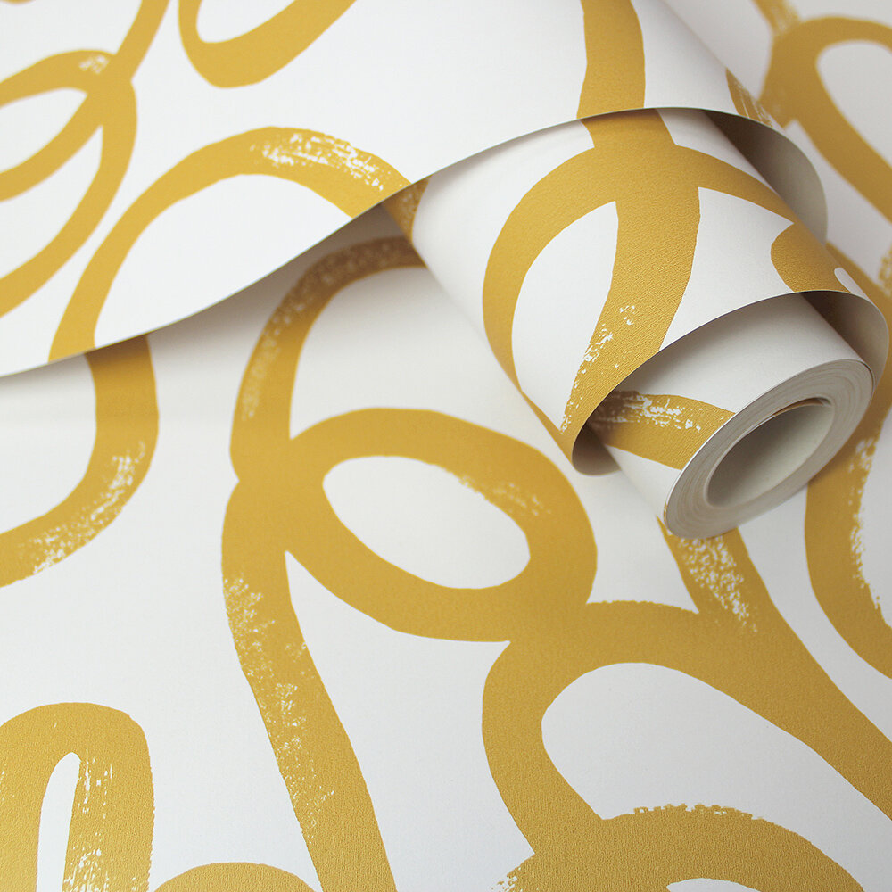 Squiggle Wallpaper - Ochre / White - by Albany