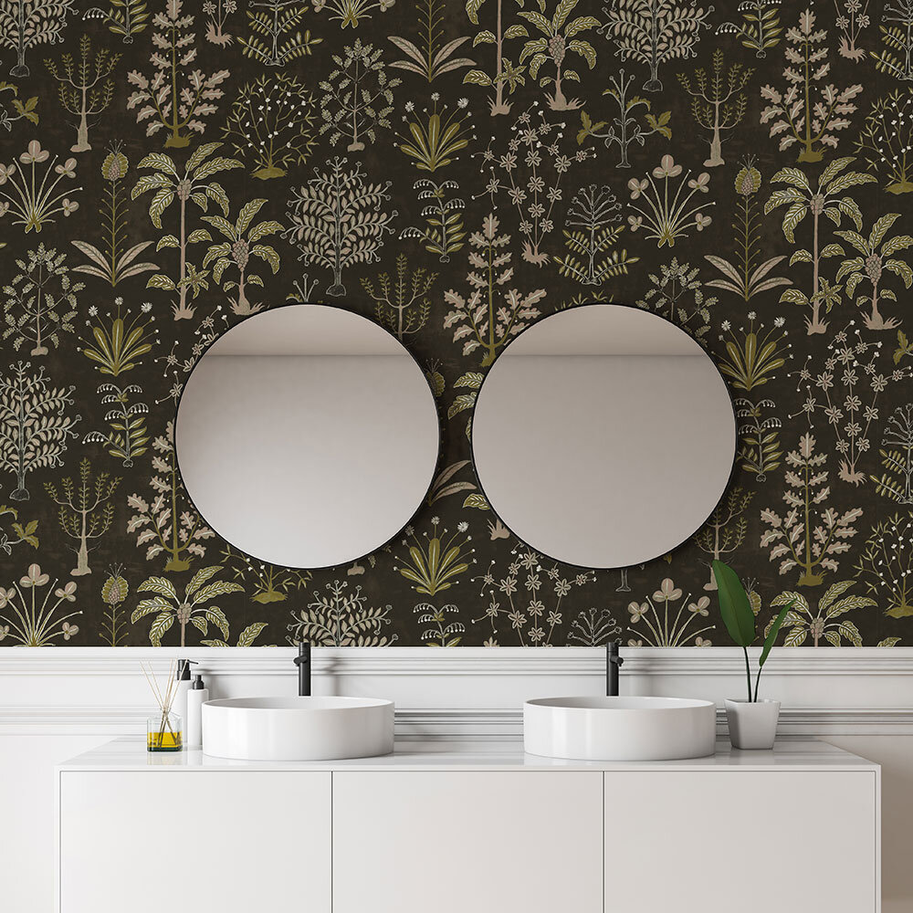 Cynthia Wallpaper - Black and Olive - by Josephine Munsey